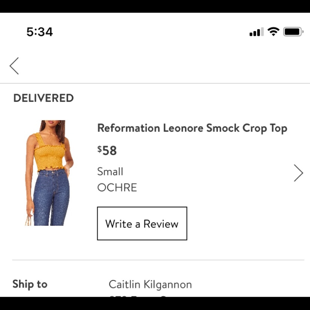 Reformation jeans crop top size small